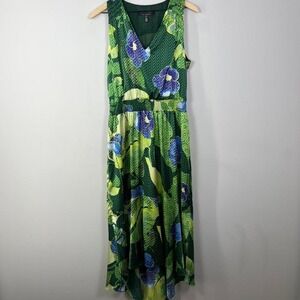 WHBM Green Floral Empire Waist Maxi Dress Sleeveless Women's Size 10